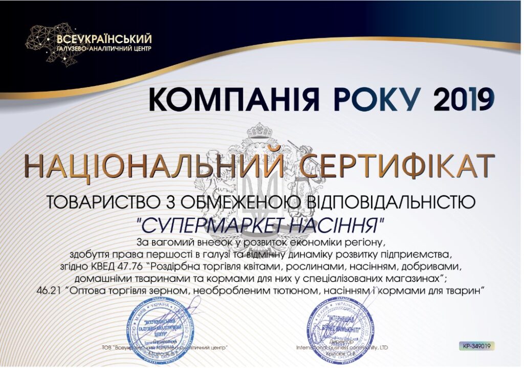 фото сертификат компания года 2019