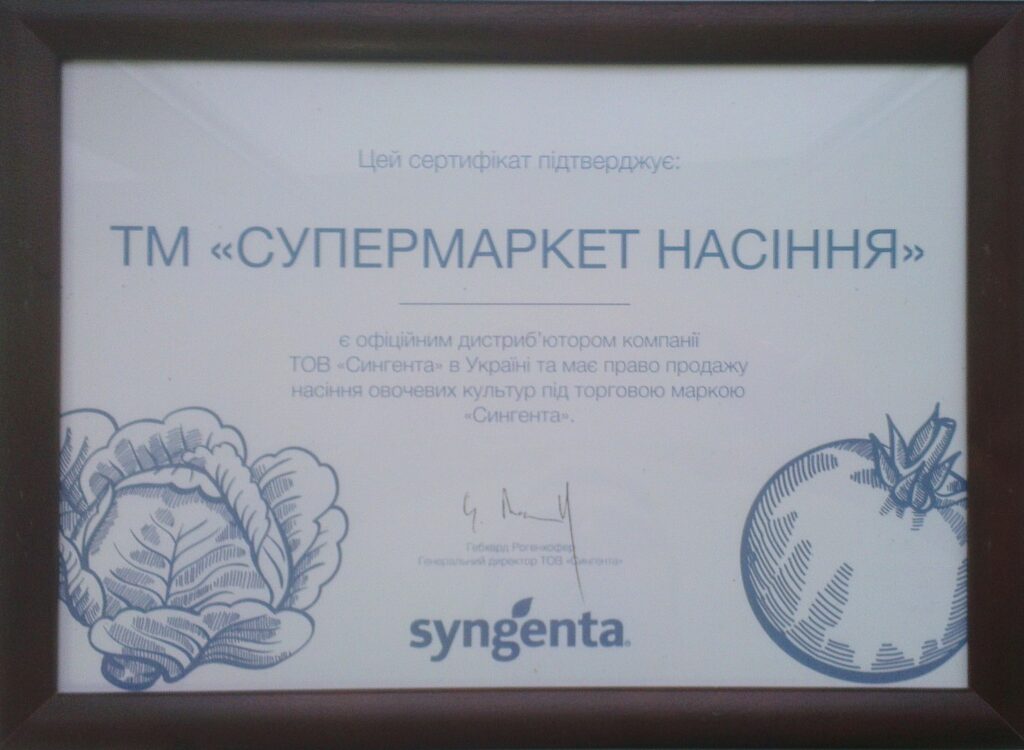 фото сертификат сингента